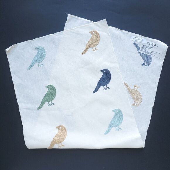 Regal Other - Regal Fabrics Sample 27 x 11.5 Table Runner Cream Embroidered Birds Beachy